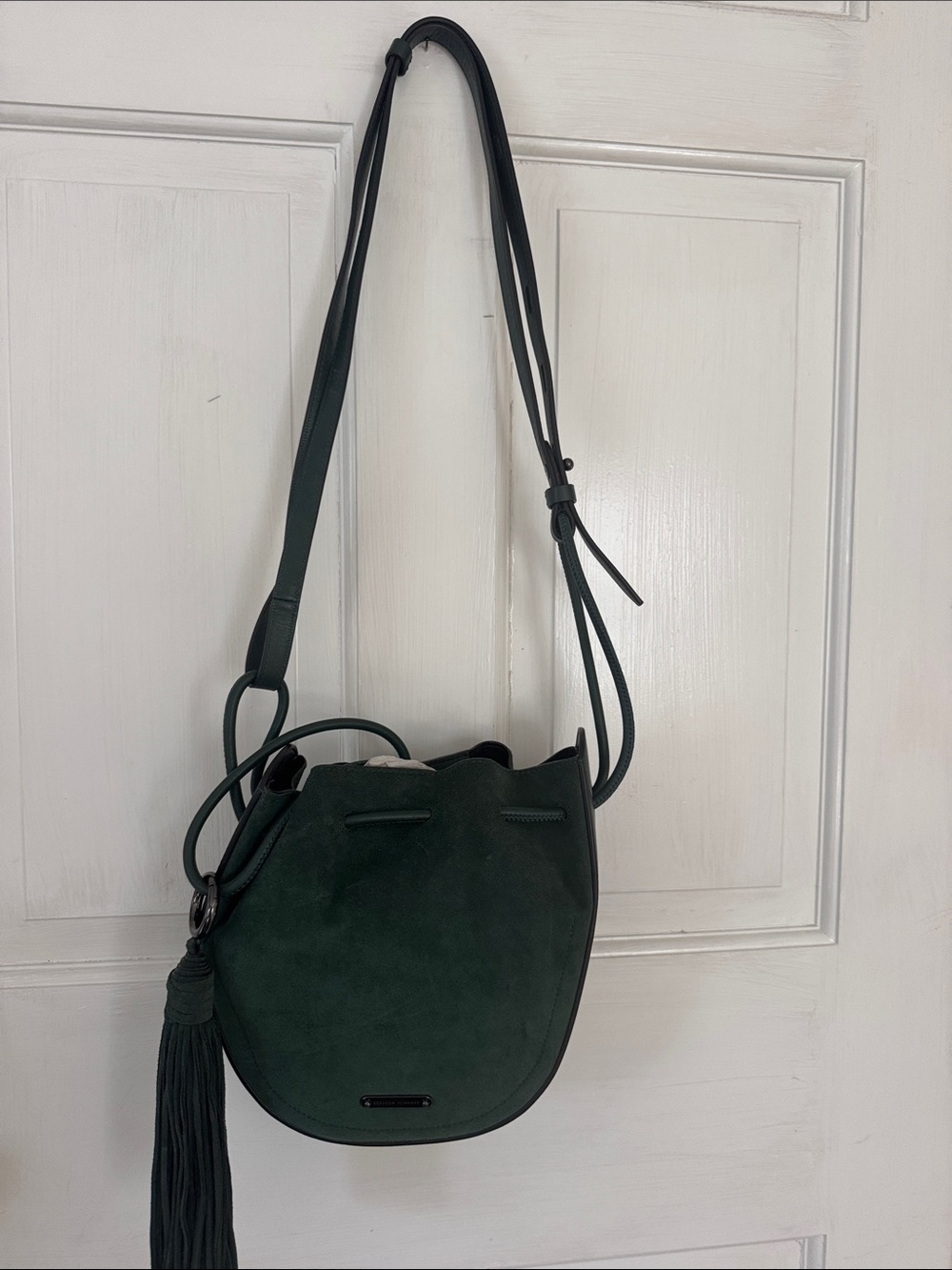 Rebecca Minkoff Dark Green Suede Tassel Crossbody Bag